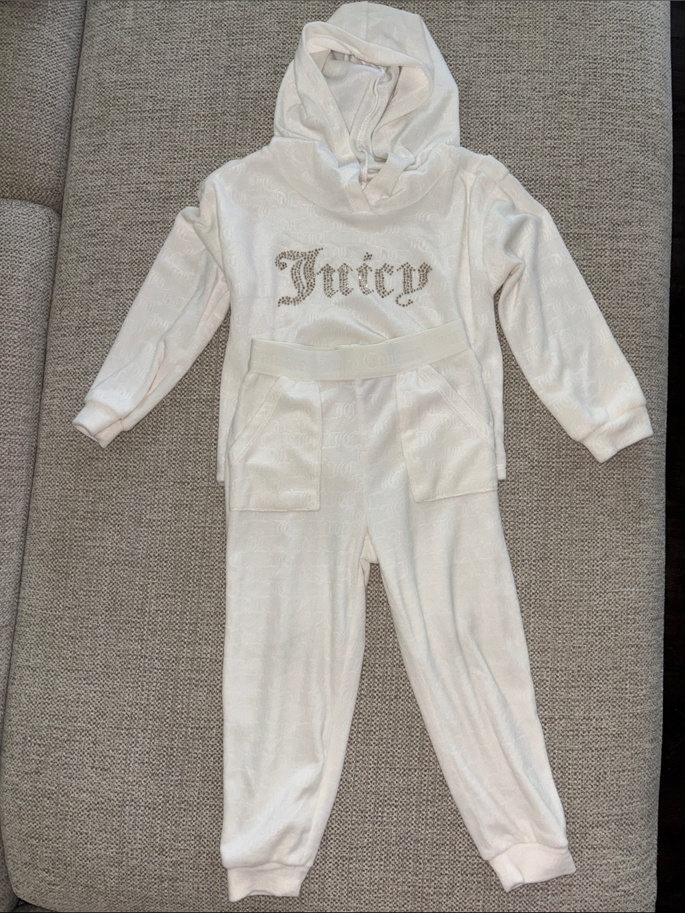 Juicy Couture Cream Hooded Pajama Set with Sparkle Logo